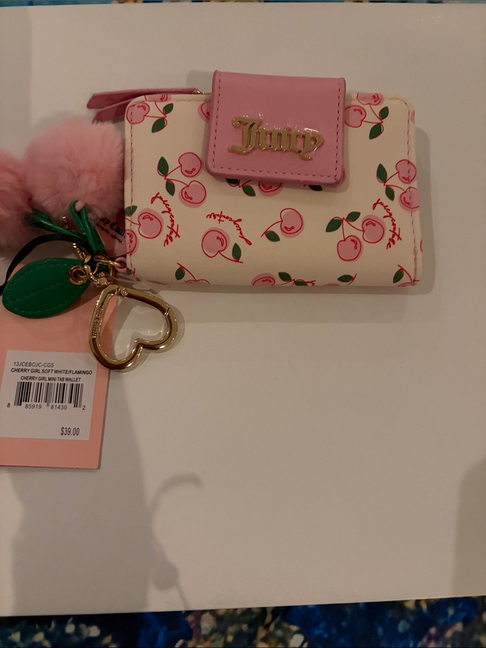 Juicy Couture Cherry Print Compact Wallet in Pink and White